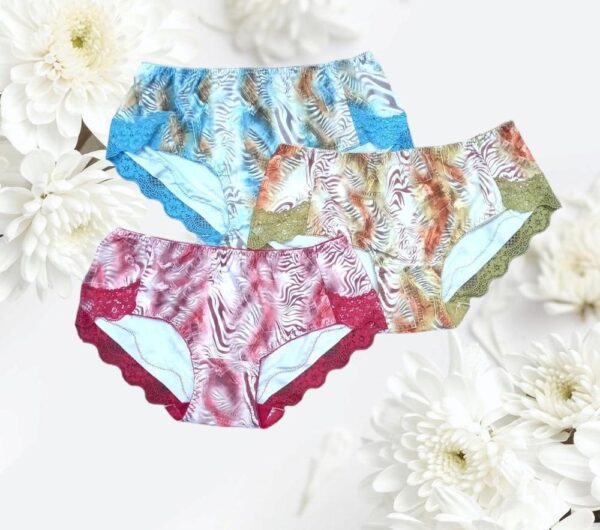 Ice Silk Lace Design Panties For Women - Pack Of 3
