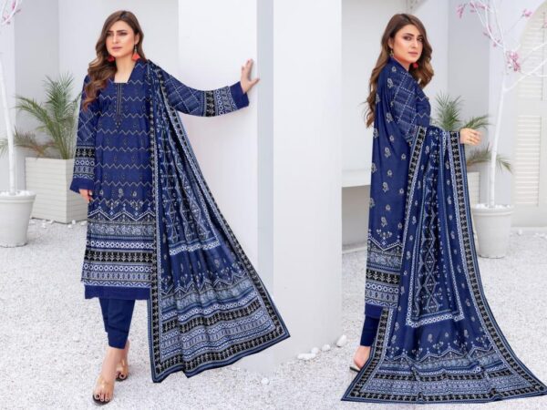 3 Pcs Women's Unstitched Khaddar Printed Suit