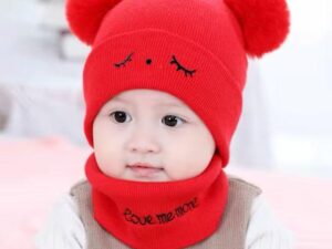 Kid's Cozy Red Wool Beanie and Neck Warmer Set - 2 Pcs