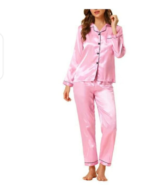 2 Pcs Women's Stitched Silk Plain Night Suit