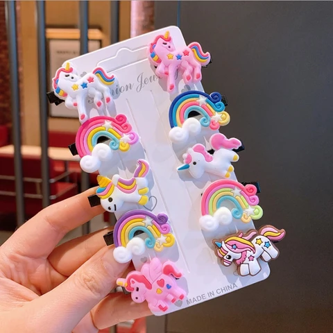 Cute unicorn rainbow hair clips for kids.